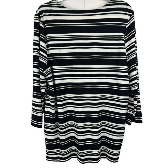 Chicos Tunic Top 3 US XL Black White Mixed Print Layered 3/4 Sleeve Stretch Art - Picture 5 of 6